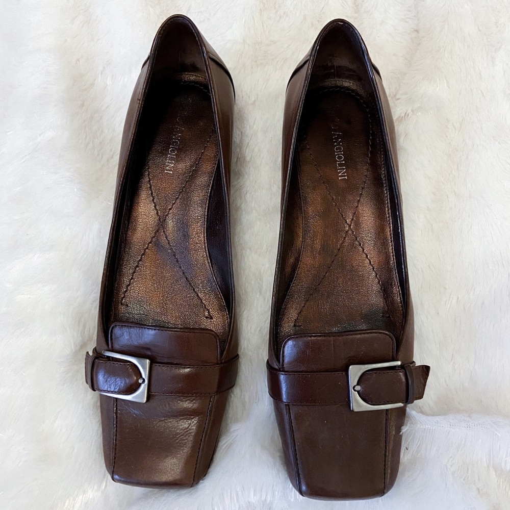 Enzo Angiolini Square Toe Eagysella Leather Buckle Heels